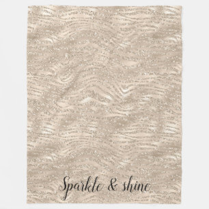 Champagne Guld White Glitzy Glitter Zebra tryck Fleecefilt