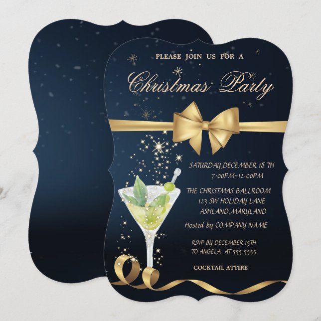 Champagne, Guldslinga Julfest Inbjudningar (Fram/baksida)