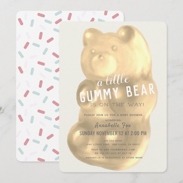 Champagne Gummy Bear Gender Neutral Baby Shower Inbjudningar (Fram/baksida)