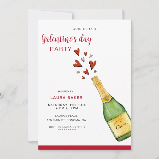 Champagne & Hearts Galentine's Day Party Inbjudningar (Framsida)