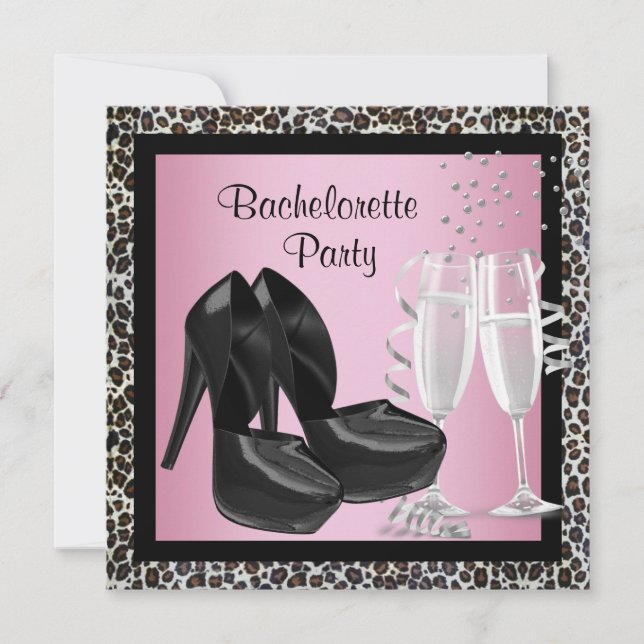 Champagne Höga Klackar Rosa Leopard Sjungbröllop Inbjudningar (Framsida)