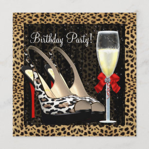Champagne Höga Klackar Skor Leopard Födelsedag Inbjudningar