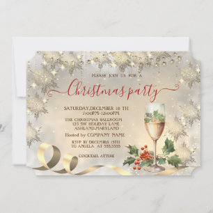 Champagne Holly Berry Guld Snöflingor Företag Inbjudningar