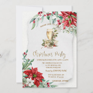 Champagne Holly Berry Poinsettia jul Inbjudningar