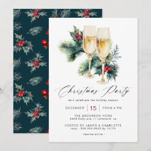 Champagne Holly Roligt Finare Vuxen jul Party Inbjudningar