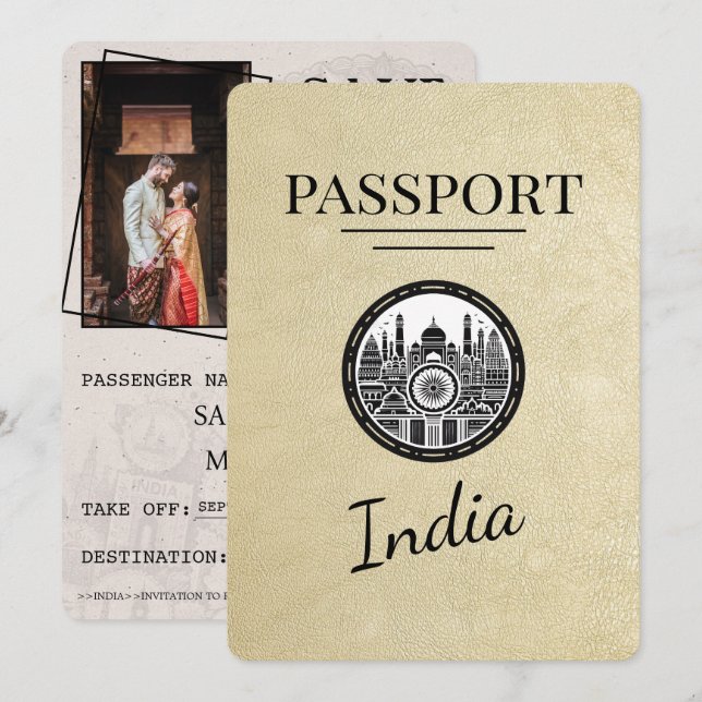 Champagne India Passport - spara datum Datumet (Fram/baksida)
