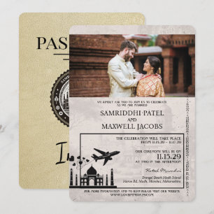 Champagne India Passport Wedding bjudande Inbjudningar