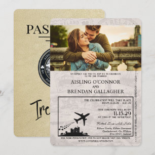 Champagne Ireland Passport Wedding bjudande Inbjudningar
