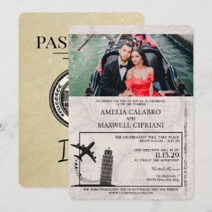 Champagne Italien Passport bröllopsinbjudan Inbjudningar
