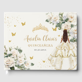 Champagne Ivory Blommigt Butterflies Quinceañera Gästböcker
