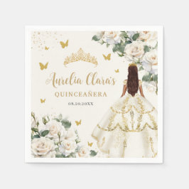 Champagne Ivory Blommigt Butterflies Quinceañera Pappersservett