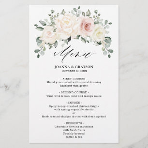 Champagne Ivory Blommigt Greenery Bröllop Menu