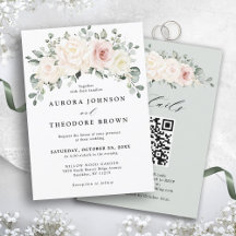 Champagne Ivory  Blommigt Greenery QR Bröllop