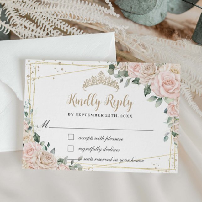 Champagne Ivory  Blommigt Quinceañera Sweet 16 OSA Kort (Skapare uppladdad)