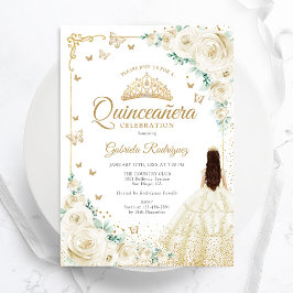 Champagne Ivory Ro Guld Quinceanera Inbjudningar