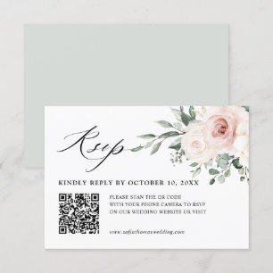 Champagne Ivory  Rosa Blommigt Bröllop QR OSA Kort