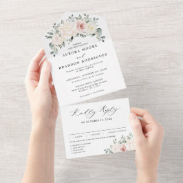 Champagne Ivory  Rosa Blommigt Greenery Bröllop