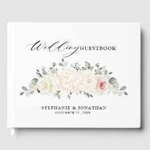 Champagne Ivory Rosa Blommigt Greenery Bröllop Gästböcker