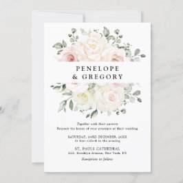 Champagne Ivory Rosa Blommigt Greenery Bröllop Inbjudningar