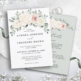 Champagne Ivory Rosa Blommigt Greenery Bröllop Inbjudningar
