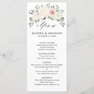Champagne Ivory  Rosa Blommigt Greenery Bröllop Meny