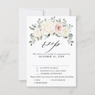 Champagne Ivory Rosa Blommigt Greenery Bröllop OSA Kort
