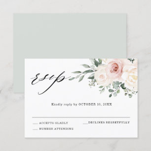 Champagne Ivory  Rosa Blommigt Greenery Bröllop OSA Kort