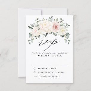 Champagne Ivory Rosa Blommigt Greenery Bröllop OSA Kort
