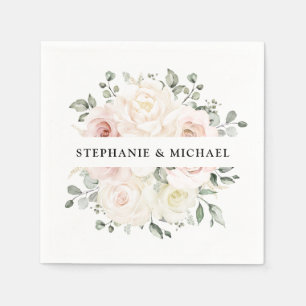 Champagne Ivory  Rosa Blommigt Greenery Bröllop Pappersservett