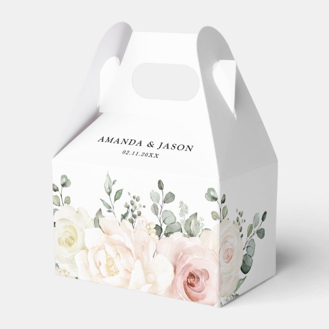 Champagne Ivory  Rosa Blommigt Greenery Bröllop Presentaskar (Framsidan Sidan)