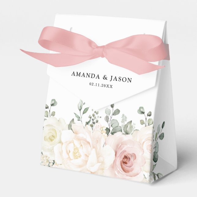 Champagne Ivory  Rosa Blommigt Greenery Bröllop Presentaskar (Framsidan Sidan)