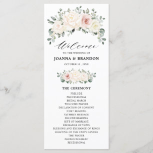 Champagne Ivory Rosa Blommigt Greenery Bröllop Program