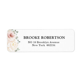 Champagne Ivory Rosa Blommigt Greenery Bröllop Returadress Etikett