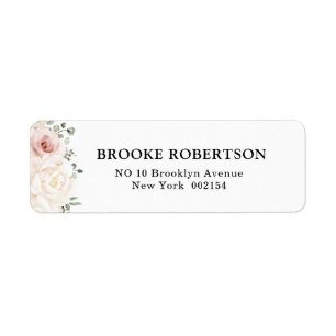 Champagne Ivory  Rosa Blommigt Greenery Bröllop Returadress Etikett
