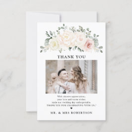 Champagne Ivory Rosa Blommigt Greenery Bröllop Tack Kort