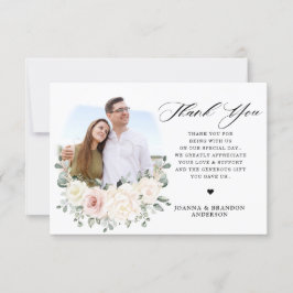 Champagne Ivory  Rosa Blommigt Greenery Bröllop Tack Kort