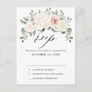 Champagne Ivory Rosa Blommigt Greenery OSA Vykort
