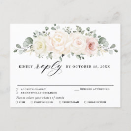 Champagne Ivory Rosa Blommigt Greenery OSA Vykort