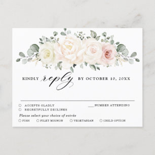 Champagne Ivory Rosa Blommigt Greenery OSA Vykort