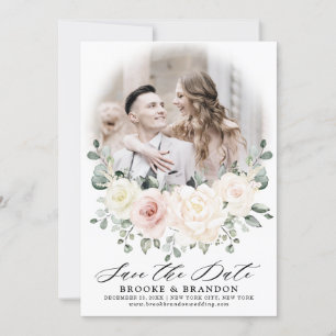 Champagne Ivory Rosa Blommigt Greenery Photo Spara Datumet