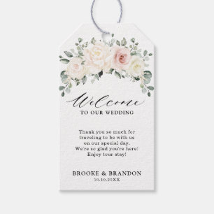 Champagne Ivory Rosa Blommigt Greenery Välkommen Presentetikett