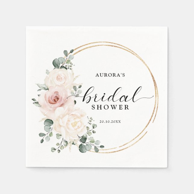 Champagne Ivory  Rosa Blommigt Möhippa Pappersservett (Framsidan)