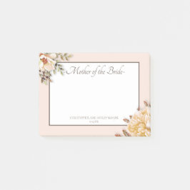 Champagne Ivory Rosa Blommigt Mor i Bride Post-it Block