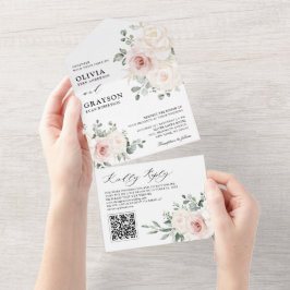 Champagne Ivory  Rosa Blommigt QR-kod Bröllop