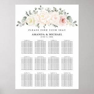 Champagne Ivory Rosa Blommigt Sittdiagram Poster