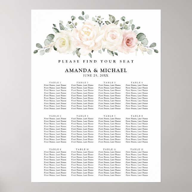 Champagne Ivory  Rosa Blommigt Sittdiagram Poster (Framsidan)