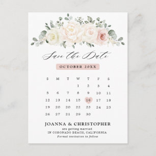 Champagne Ivory Rosa Blommigt Spara datum Vykort