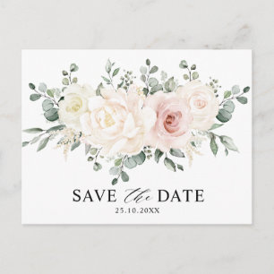 Champagne Ivory Rosa Blommigt Spara datum Vykort