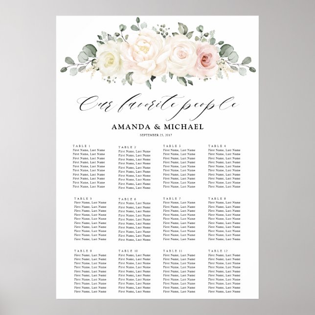 Champagne Ivory  Rosa Guest Sittplatsdiagram Poster (Framsidan)