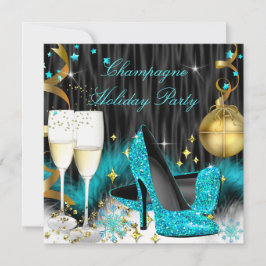 Champagne Julfest Teal Blue-Högklackar Inbjudningar